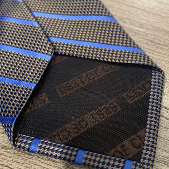 ROBERT TALBOTT Blue Herringbone Striped Silk Neck Tie - Picture 5 of 8